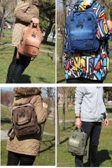 5067 Acapulco Camel Sırt Okul Seyahat 15.6 inç Laptop Notebook Çantası Pamuk Kanvas Kumaş