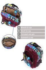 Cargo 5112 Elton Bag Patchwork 13'' inç Laptop Okul Pamuk Kumaş Bordo Sırt Çantası