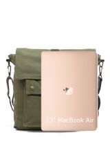 7170 Branco Kanvas Omuz Haki Yeşil Postacı Okul Laptop Günlük Çapraz Evrak Notebook Seyahat Çantası