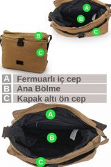 Cargo 7136 Robbie Camel 14 inç Laptop Günlük Omuz Okul Seyahat Vintage Pamuk Kanvas Çanta