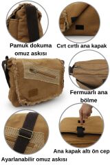 Cargo 7136 Robbie Camel 14 inç Laptop Günlük Omuz Okul Seyahat Vintage Pamuk Kanvas Çanta