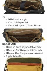 Cappadocia Vintage 4009 Ephesus Salaş Omuz Postacı Yeşil Haki Bej 14 inç Laptop Okul Seyahat Günlük Vintage Pamuk Çanta