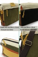 Cappadocia Vintage 4009 Ephesus Salaş Omuz Postacı Yeşil Haki Bej 14 inç Laptop Okul Seyahat Günlük Vintage Pamuk Çanta