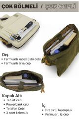 Cappadocia Vintage 4009 Ephesus Salaş Omuz Postacı Yeşil Haki Bej 14 inç Laptop Okul Seyahat Günlük Vintage Pamuk Çanta