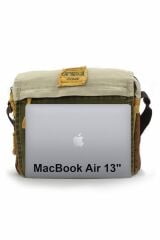 Cappadocia Vintage 4009 Ephesus Salaş Omuz Postacı Yeşil Haki Bej 14 inç Laptop Okul Seyahat Günlük Vintage Pamuk Çanta