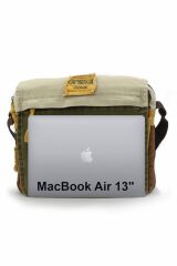 Cappadocia Vintage 4009 Ephesus Salaş Omuz Postacı Yeşil Haki Bej 14 inç Laptop Okul Seyahat Günlük Vintage Pamuk Çanta