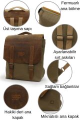 7000 S Patroit Hakiki Deri Suya Dayanıklı Camel Mumlu Kanvas Sırt Okul Seyahat 15.6 Laptop Çantası