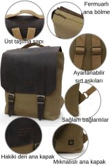 7000 S Patroit Hakiki Deri Suya Dayanıklı Kahverengi Mumlu Kanvas Sırt Okul Seyahat Laptop Çantası