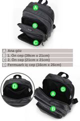 7184 Revilla Gri Sırt Okul seyahat -15.6 Inç Laptop - Notebook Spor Kanvas Pamuk Kumaş Çantası