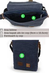 7059 Pretty Lacivert Suya Dayanıklı Pamuk Kanvas Omuz Postacı Okul Günlük Mini Laptop Tablet Çantası
