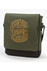 7112 Haki Yeşil Suya Dayanıklı Mumlu Kanvas Çapraz Askılı Postacı Omuz Okul Çantası