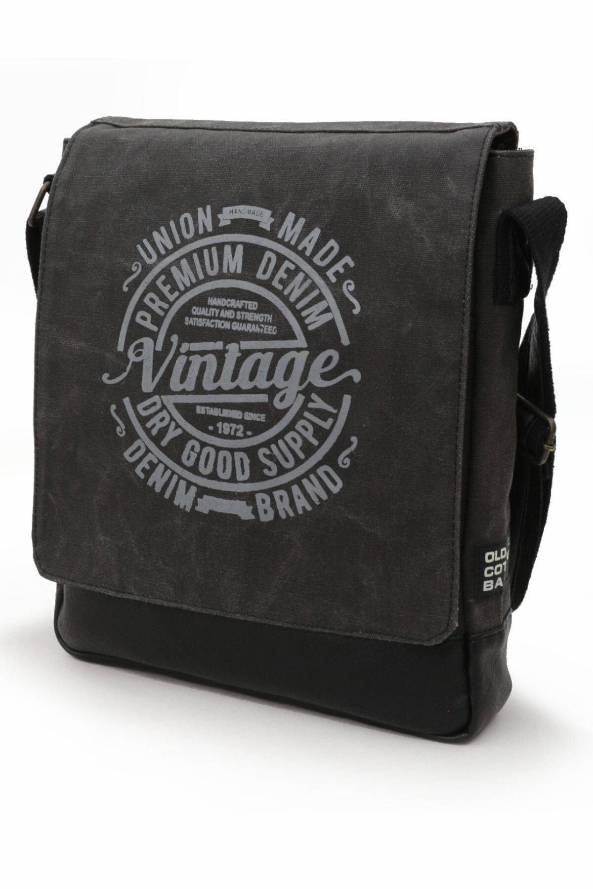 7112 Siyah Antrasit Suya Dayanıklı Mumlu Kanvas Çapraz Askılı Postacı Omuz Okul Laptop Evrak Çantası