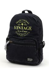 5055 Rabel Siyah Kumaş Salaş Vintage Sırt Okul Seyahat 15 inç Laptop Tablet Çantası