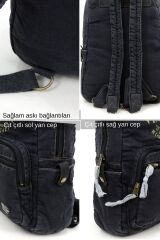 5055 Rabel Siyah Kumaş Salaş Vintage Sırt Okul Seyahat 15 inç Laptop Tablet Çantası