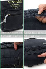 5055 Rabel Siyah Kumaş Salaş Vintage Sırt Okul Seyahat 15 inç Laptop Tablet Çantası