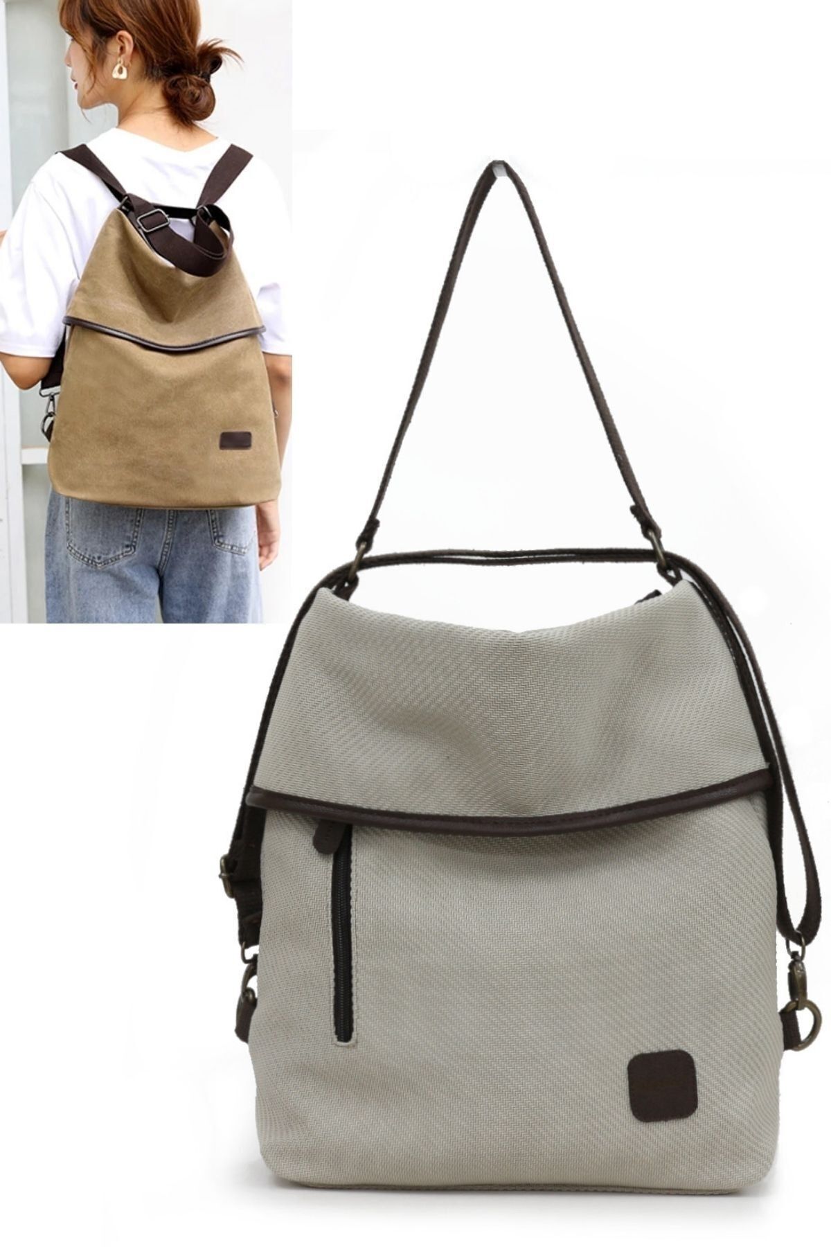 3210 Kyra Kadın Krem Bej Pamuk Kumaşlı Salaş Günlük Çapraz Omuz Sırt El Çantası