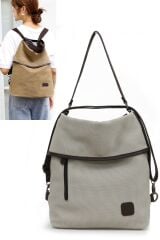 3210 Kyra Kadın Krem Bej Pamuk Kumaşlı Salaş Günlük Çapraz Omuz Sırt El Çantası
