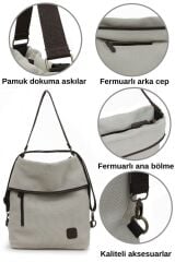 3210 Kyra Kadın Krem Bej Pamuk Kumaşlı Salaş Günlük Çapraz Omuz Sırt El Çantası