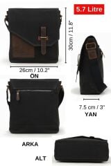 Cappadocia Hakiki Deri Suya Dayanıklı 4035 Teos Koyu Siyah Postacı Omuz Mumlu Kanvas Laptop Çantası