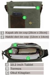 Cappadocia Hakiki Deri Suya Dayanıklı 4035 Teos Koyu Siyah Postacı Omuz Mumlu Kanvas Laptop Çantası