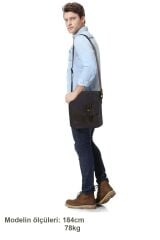 Cappadocia Hakiki Deri Suya Dayanıklı 4035 Teos Koyu Siyah Postacı Omuz Mumlu Kanvas Laptop Çantası