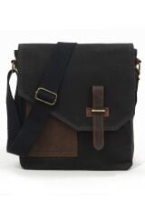 Cappadocia Hakiki Deri Suya Dayanıklı 4035 Teos Koyu Siyah Postacı Omuz Mumlu Kanvas Laptop Çantası