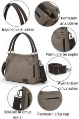 3230 Phaselis Kadın Kanvas Omuz El Günlük Tote Çanta Çok Cepli Çanta