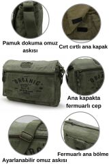 Old Cotton Salaş Kanvas Omuz Postacı Yeşil Laptop Okul Seyahat Günlük Vintage Pamuk Kumaş Çanta
