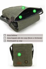 7059 S Pretty Haki Yeşil Suya Dayanıklı Kumaş Omuz Postacı Mini Laptop Çantası