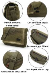 Cargo 7136 Küçük Asker Yeşili Haki Günlük Omuz Çantası Kanvas Okul Tablet Çantası