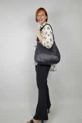 Myra Kadın Siyah Pu Deri Günlük Omuz Çantası Üç Bölmeli Hobo Tote El Çantası