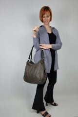 Myra Kadın Siyah Pu Deri Günlük Omuz Çantası Üç Bölmeli Hobo Tote El Çantası