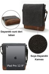 7112 Siyah Kahverengi Suya Dayanıklı Mumlu Kanvas Postacı Omuz Okul 14 Inç Laptop Çantası