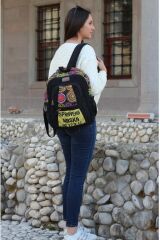Cargo 5112 Elton Bag Patchwork Laptop Okul -seyahat -pamuk Kumaş Siyah Sırt Çantası