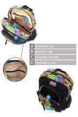 Cargo 5112 Elton Bag Patchwork Laptop Okul -seyahat -pamuk Kumaş Siyah Sırt Çantası