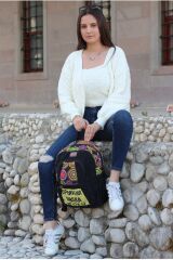 Cargo 5112 Elton Bag Patchwork Laptop Okul -seyahat -pamuk Kumaş Siyah Sırt Çantası