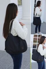 3286 Lonia Kadın Siyah Kanvas Pamuklu Günlük Omuz El Suya Dayanıklı Tote Çantası