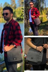 Unisex Gri Kahverengi Çapraz Askılı Postacı Çantası