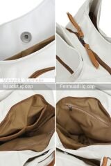 Myra Kadın Siyah Pu Deri Günlük Omuz Çantası Üç Bölmeli Hobo Tote El Çantası Krem
