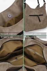 Myra Kadın Siyah Pu Deri Günlük Omuz Çantası Üç Bölmeli Hobo Tote El Çantası Dumanlı Açık Kahve