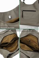 Myra Kadın Siyah Pu Deri Günlük Omuz Çantası Üç Bölmeli Hobo Tote El Çantası Vizon