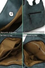 Myra Kadın Siyah Pu Deri Günlük Omuz Çantası Üç Bölmeli Hobo Tote El Çantası Dumanlı Yeşil