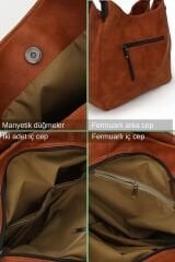 Myra Kadın Siyah Pu Deri Günlük Omuz Çantası Üç Bölmeli Hobo Tote El Çantası Dumanlı Kiremit