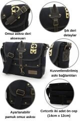 4046 Antiochia Omuz Postacı Suya Dayanıklı Mumlu Pamuk Kanvas Laptop Okul Evrak Seyahat Çantası Siyah