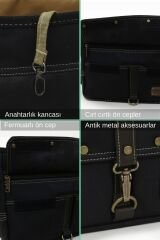4046 Antiochia Omuz Postacı Suya Dayanıklı Mumlu Pamuk Kanvas Laptop Okul Evrak Seyahat Çantası Siyah