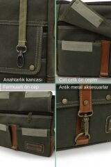 4046 Antiochia Omuz Postacı Suya Dayanıklı Mumlu Pamuk Kanvas Laptop Okul Evrak Seyahat Çantası Haki