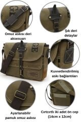 4046 Antiochia Omuz Postacı Suya Dayanıklı Mumlu Pamuk Kanvas Laptop Okul Evrak Seyahat Çantası Açık Kahverengi