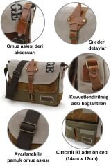 4046 Antiochia Omuz Postacı Suya Dayanıklı Mumlu Pamuk Kanvas Laptop Okul Evrak Seyahat Çantası Bej Taba Açık Kahve