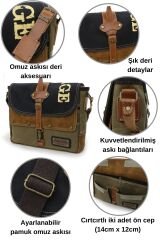 4046 Antiochia Omuz Postacı Suya Dayanıklı Mumlu Pamuk Kanvas Laptop Okul Evrak Seyahat Çantası Siyah Taba Kahve