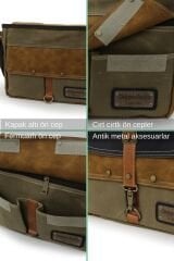 4046 Antiochia Omuz Postacı Suya Dayanıklı Mumlu Pamuk Kanvas Laptop Okul Evrak Seyahat Çantası Siyah Taba Kahve